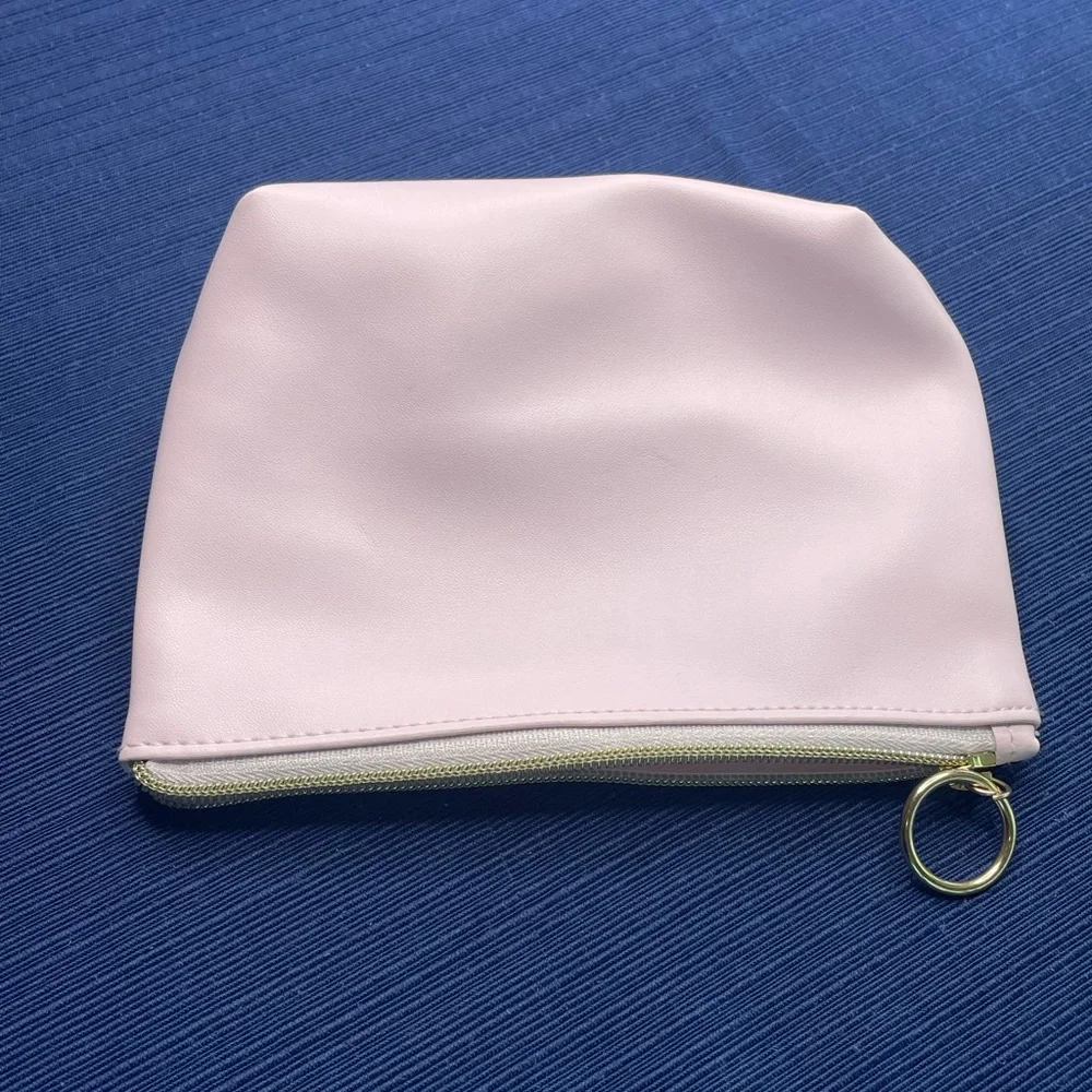 Bride Blush Pink Cosmetic Makeup Bag Vegan Leather Bridal Wedding Zipper Pouch